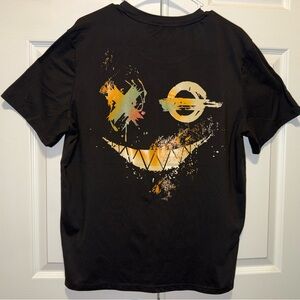 Black Graphic T-Shirt with Colorful Smiley Design
